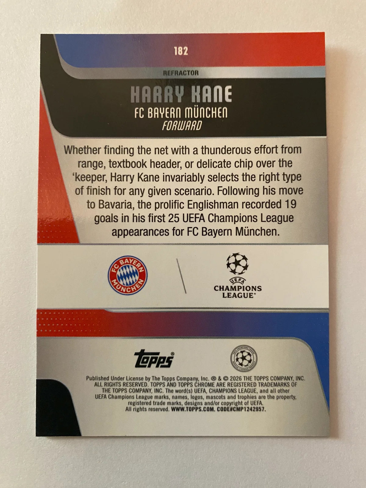 2025-26 Topps Chrome UEFA Club Competitions - Refractor #182 Harry Kane