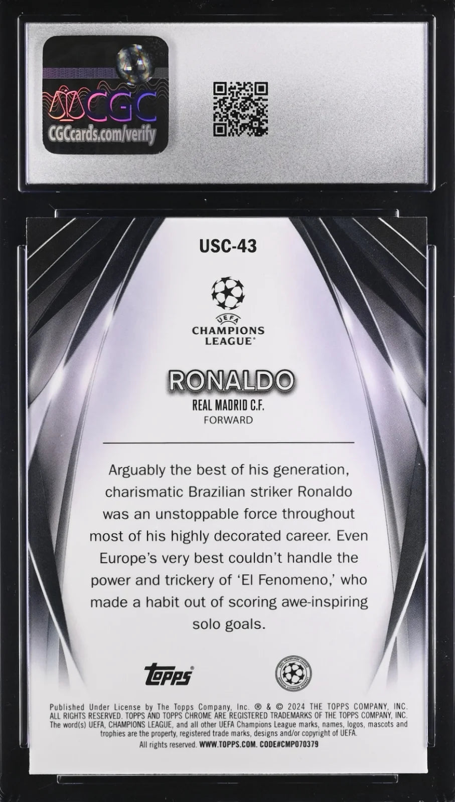 Ronaldo, USC-43, Topps, UEFA CC Ultimate Stage Chrome, 2023-24, CGC 10