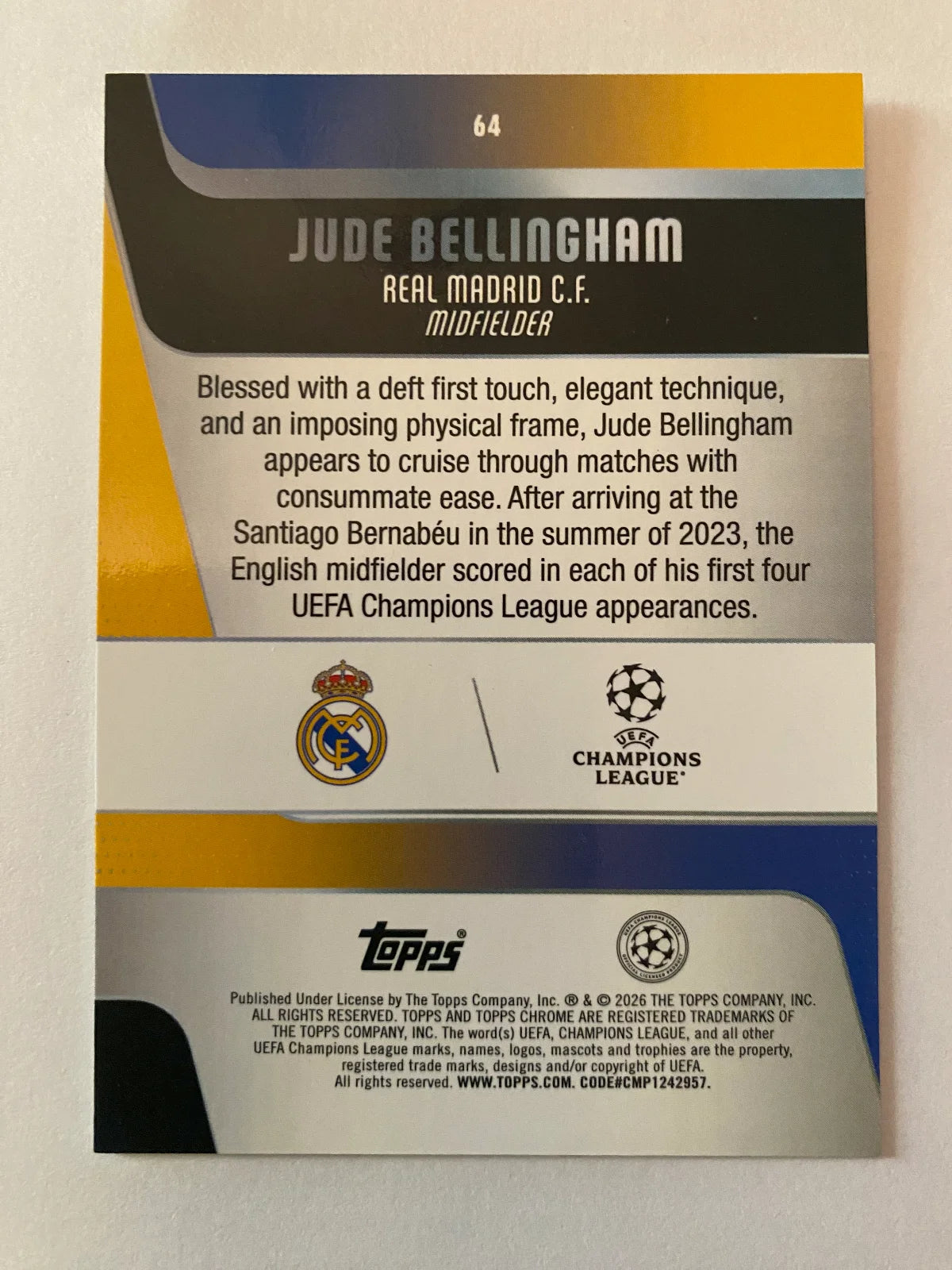 2025-26 Topps Chrome UEFA Club Competitions - #64 Jude Bellingham