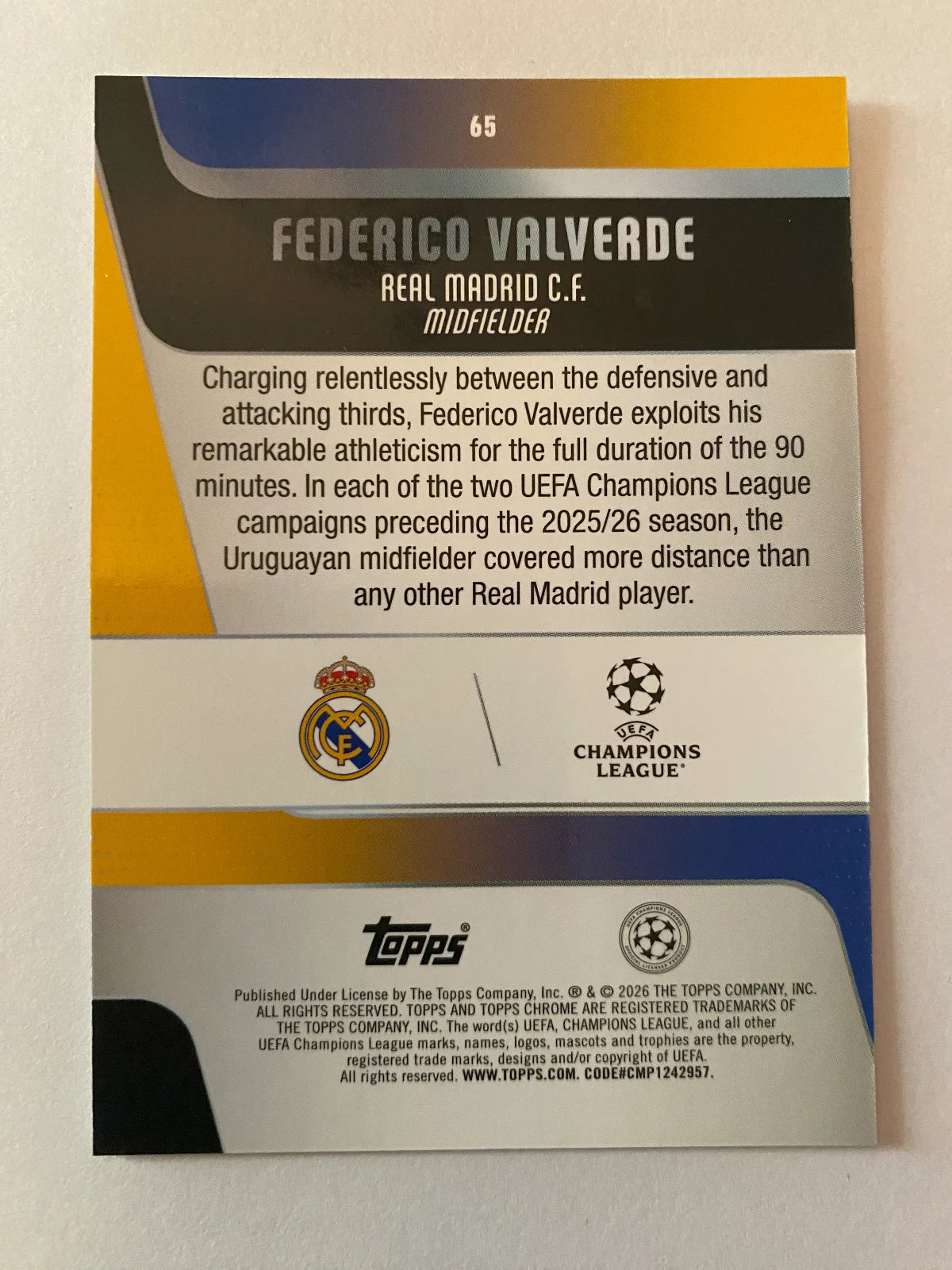 2025-26 Topps Chrome UEFA Club Competitions - #65 Federico Valverde
