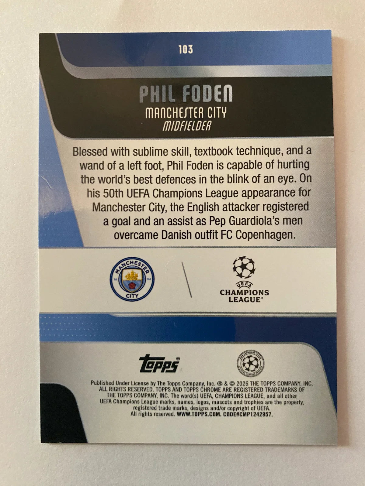 2025-26 Topps Chrome UEFA Club Competitions - #103 Phil Foden