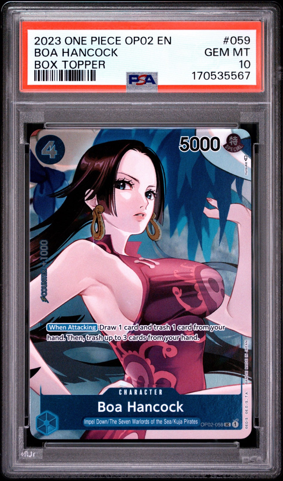 Boa Hancock (Box Topper) OP02-059 (Paramount War) — PSA 10