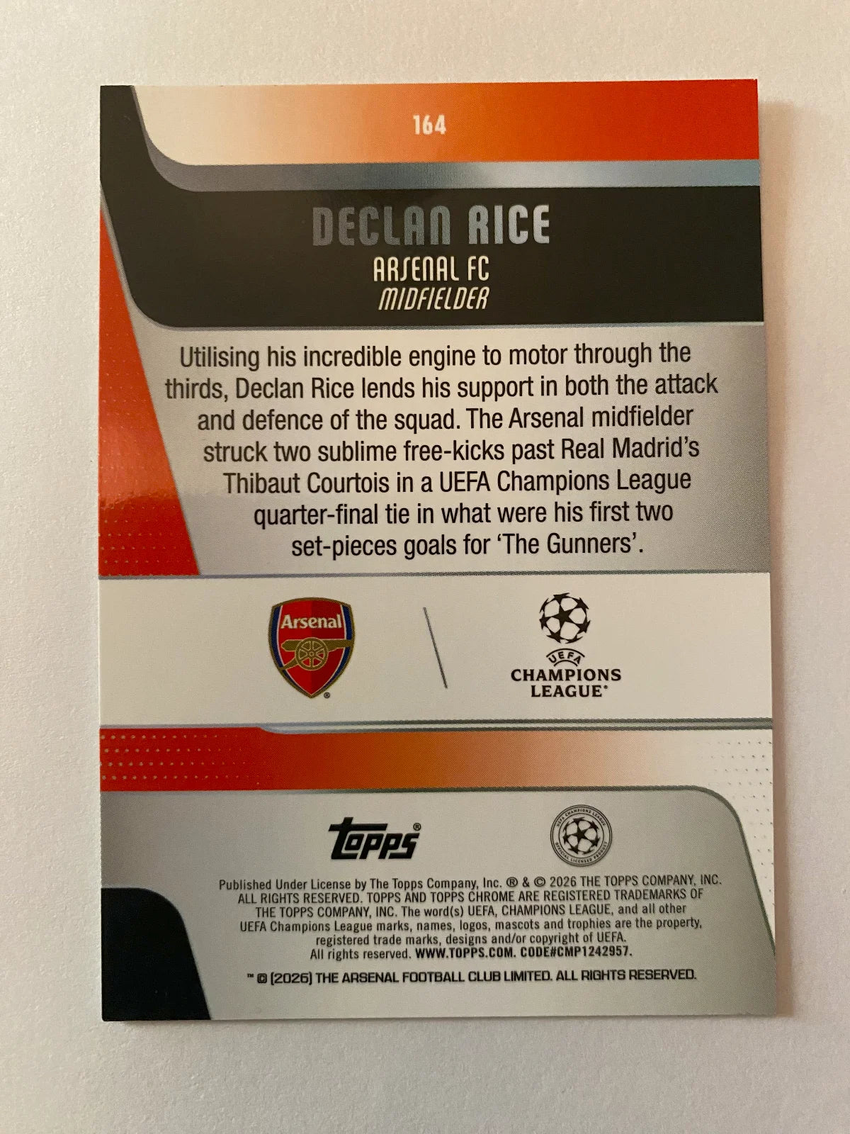 2025-26 Topps Chrome UEFA Club Competitions - #164 Declan Rice