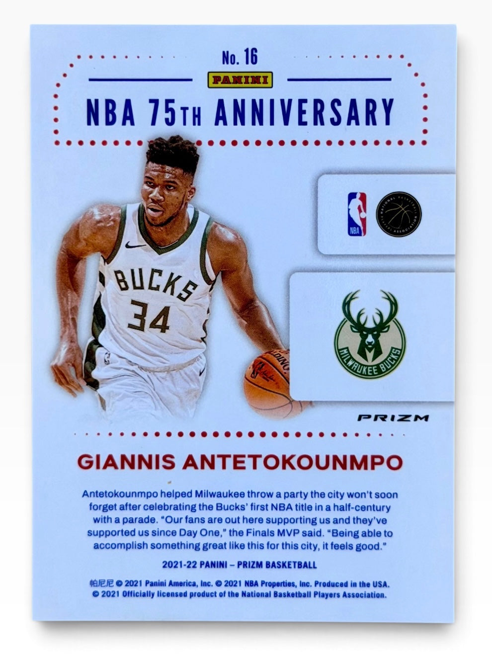 2021-22 Panini Prizm Giannis Antetokounmpo 75th Anniversary Silver SSP