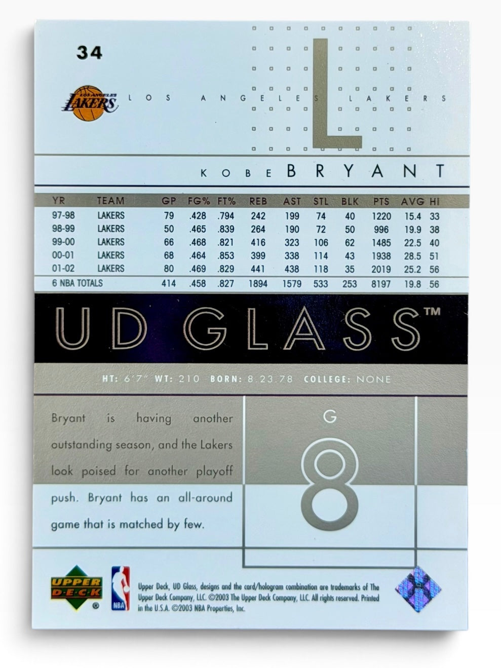 2003 Upper Deck UD Glass Kobe Bryant