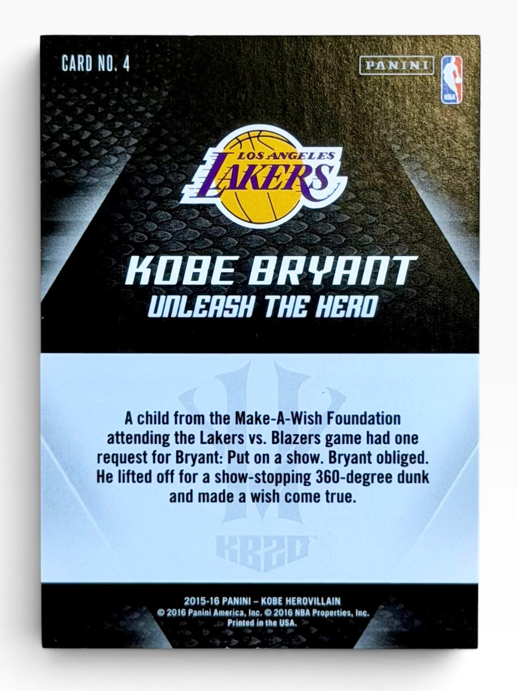 2015-16 Panini Kobe HeroVillian Kobe Bryant Wishful Dunk Gold Holo