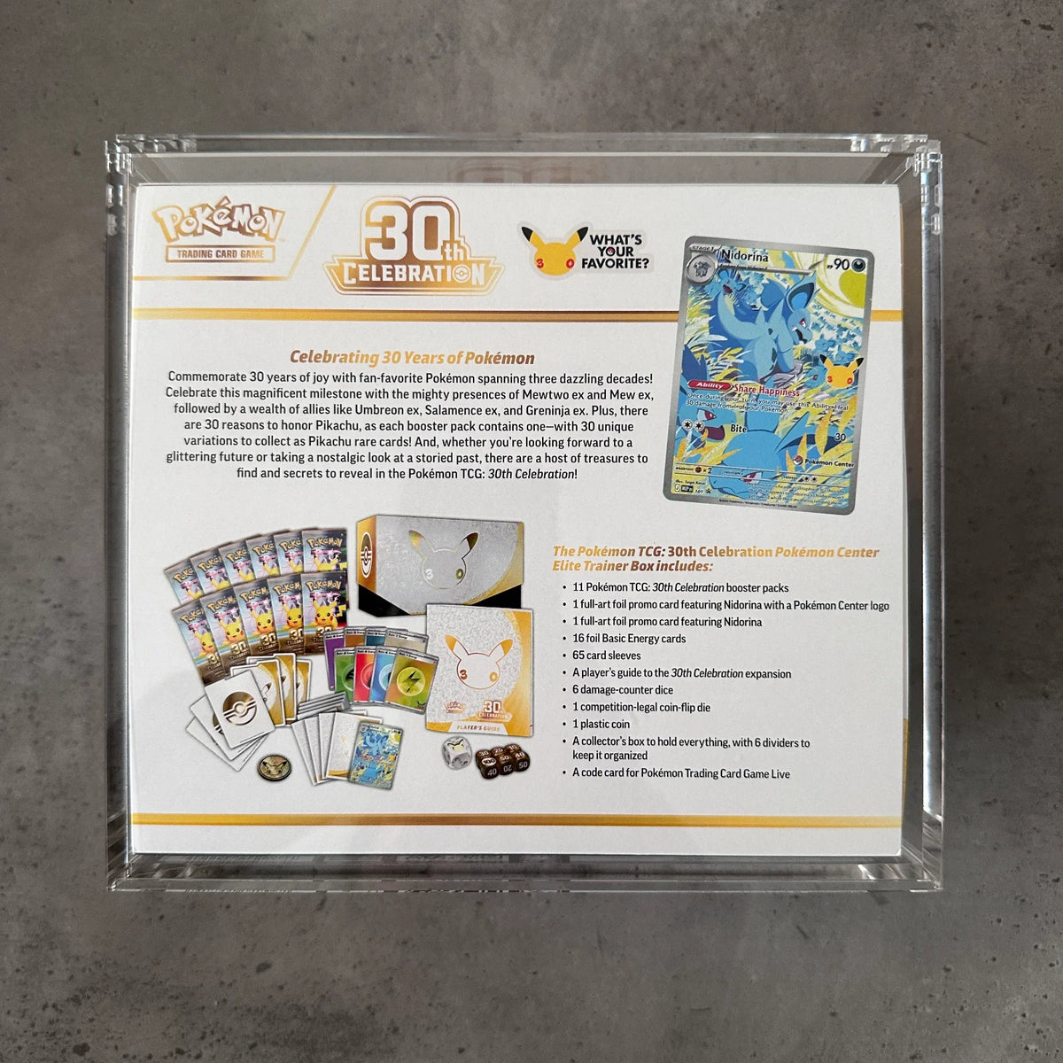 30th Celebration Pokemon Center Elite Trainer Box Unsealed with FREE ACRYLIC CASE INCLUDED
