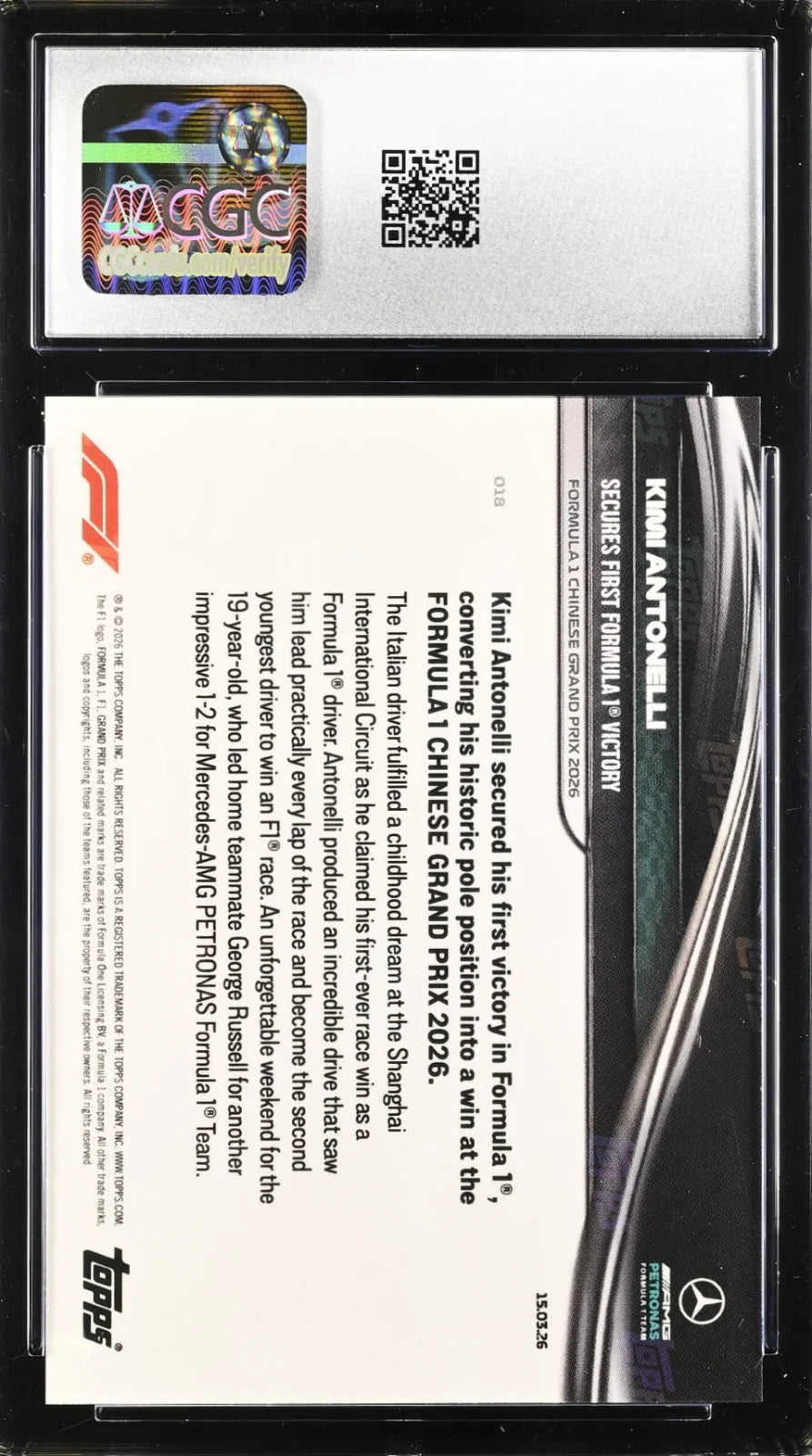 Kimi Antonelli, #018, Topps, 2026, Now Formula 1, CGC 10