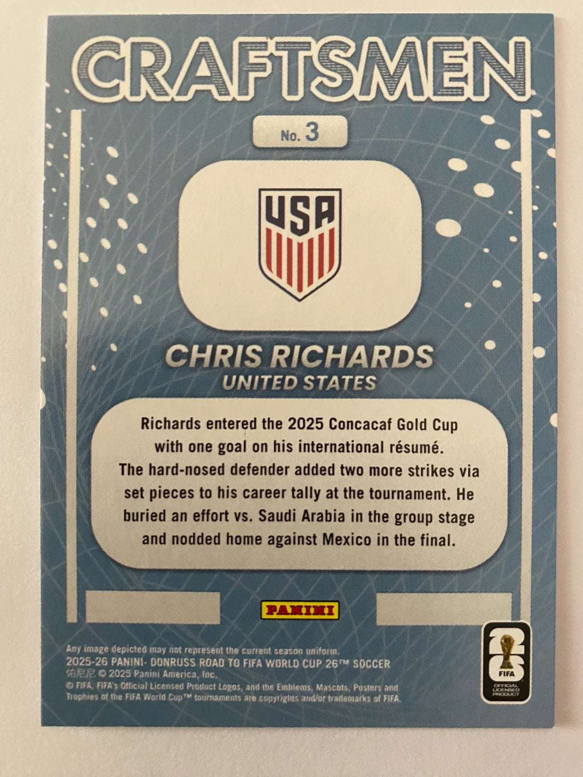 2025-26 Donruss Road to FIFA World Cup - Craftsmen #3 Chris Richards