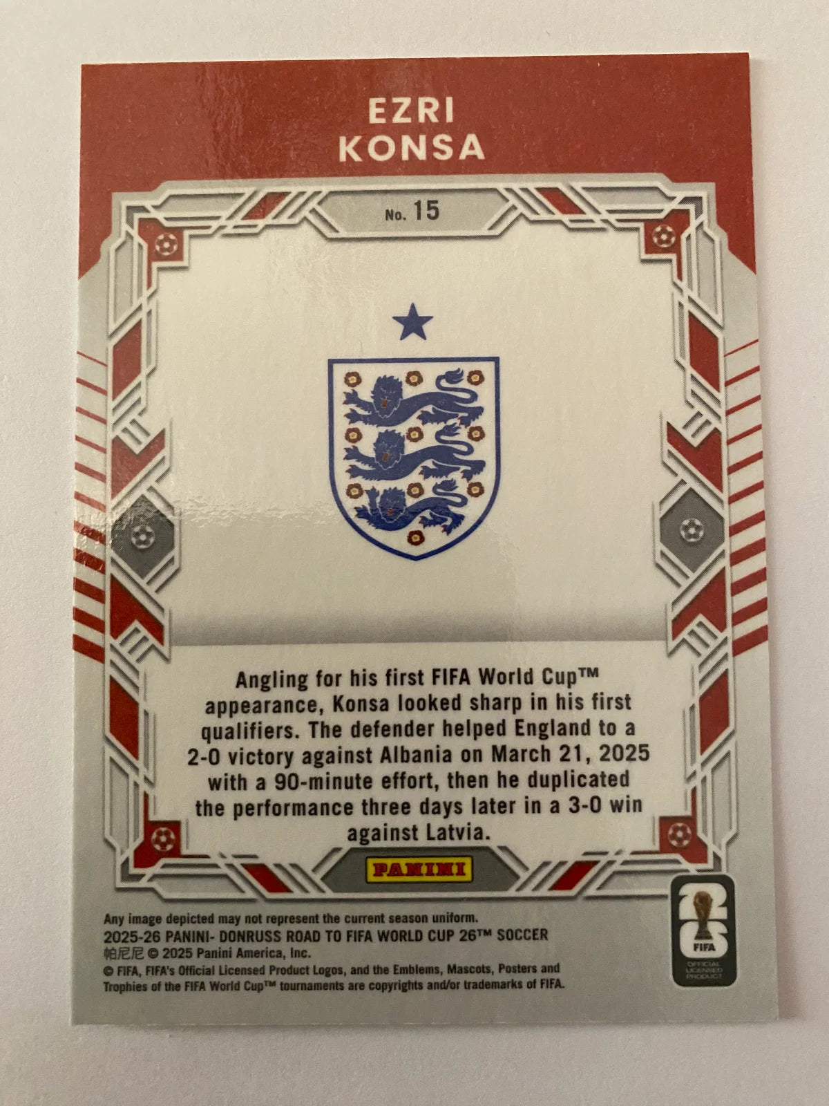 2025-26 Donruss Road to FIFA World Cup - Elite Series #15 Ezri Konsa