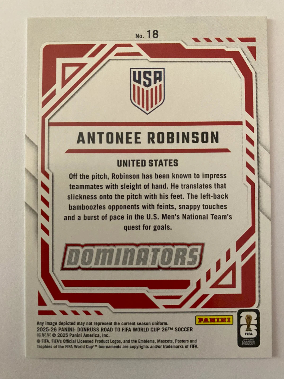 2025-26 Donruss Road to FIFA World Cup - Dominators #18 Antonee Robinson