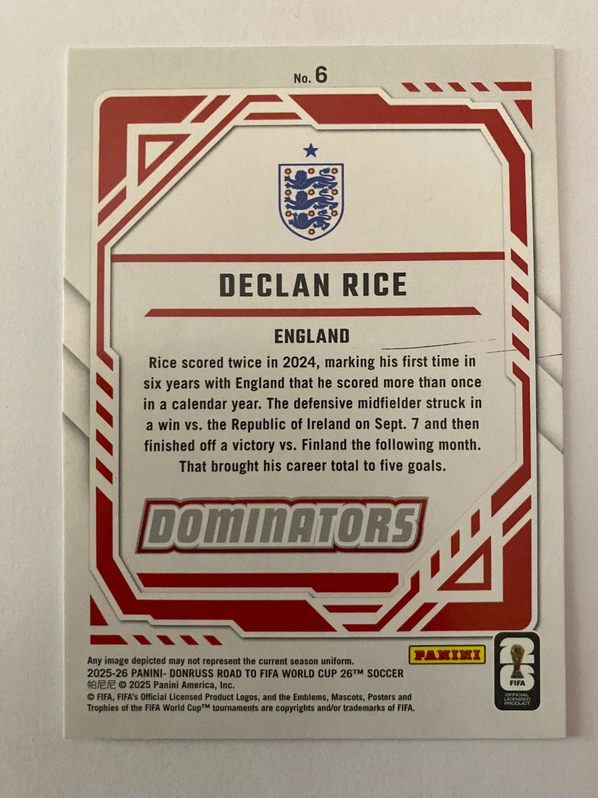 2025-26 Donruss Road to FIFA World Cup - Dominators #6 Declan Rice