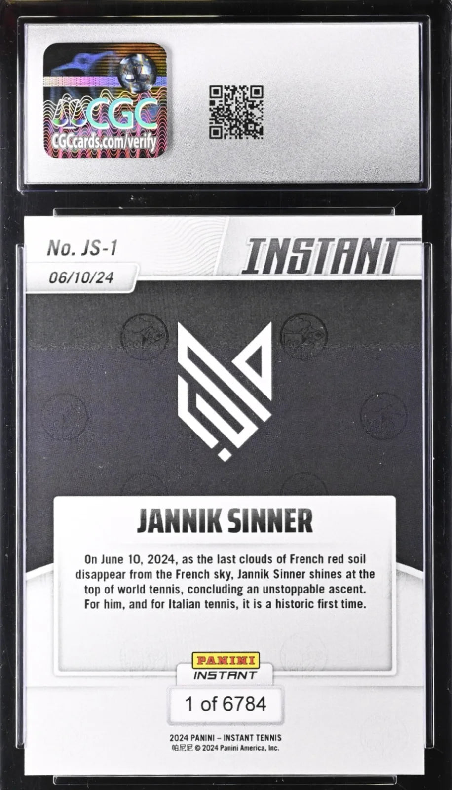 Jannik Sinner, JS-1, Panini Instant, 2024, CGC 9