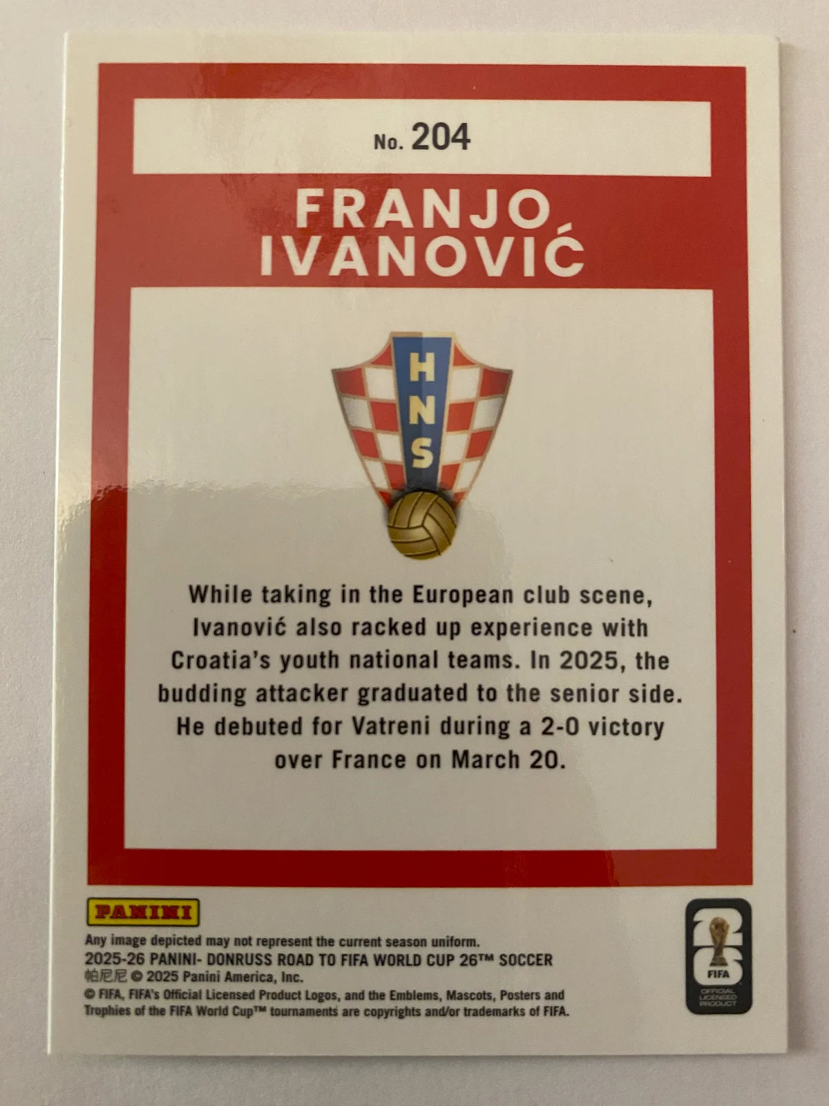 2025-26 Donruss Road to FIFA World Cup - Optic #204 Franjo Ivanovic RATED ROOKIE