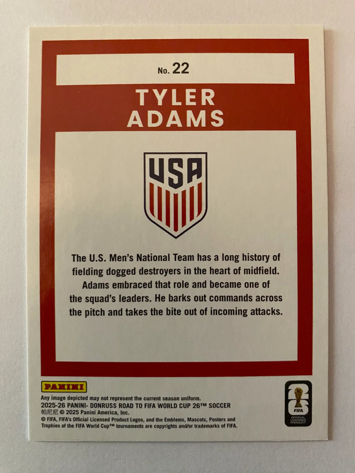 2025-26 Donruss Road to FIFA World Cup - Bronze #22 Tyler Adams