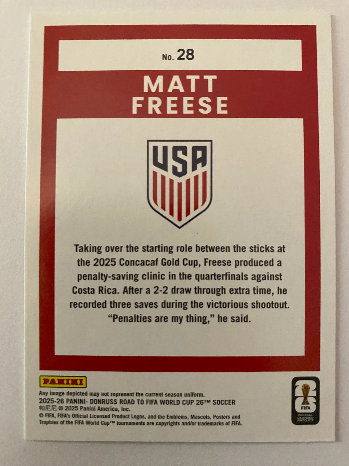 2025-26 Donruss Road to FIFA World Cup - Bronze #28 Matt Freese