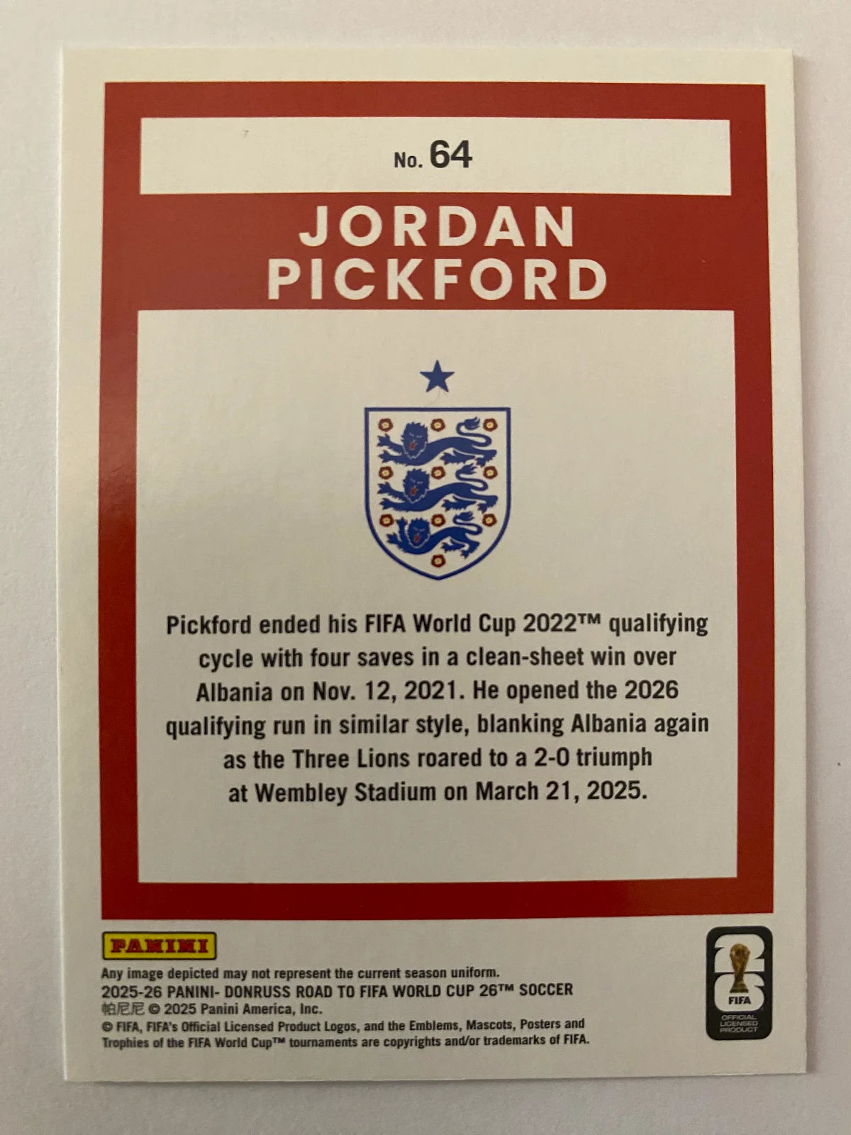 2025-26 Donruss Road to FIFA World Cup - Bronze #64 Jordan Pickford