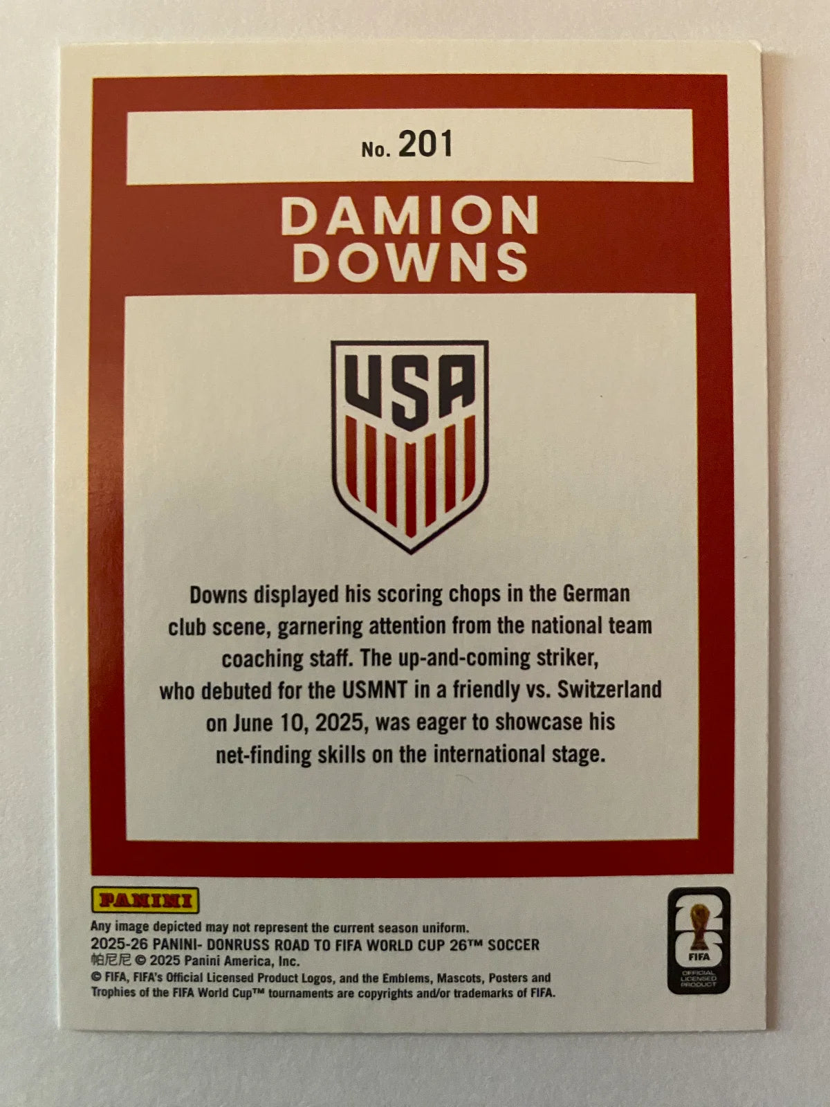 2025-26 Donruss Road to FIFA World Cup - Bronze #201 Damion Downs RATED ROOKIE
