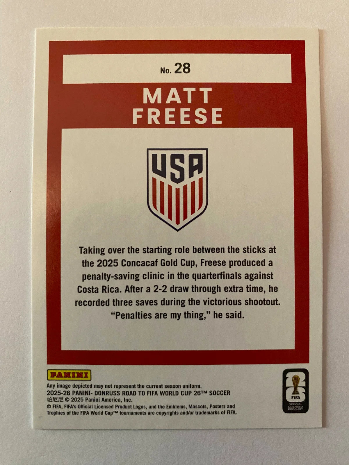 2025-26 Donruss Road to FIFA World Cup - Silver #28 Matt Freese