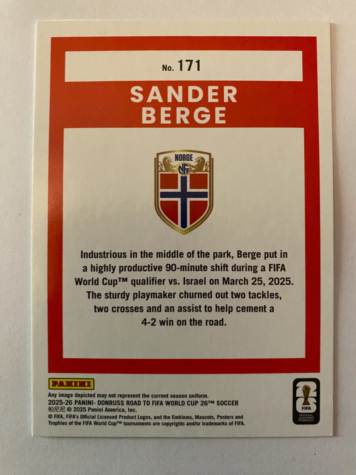 2025-26 Donruss Road to FIFA World Cup - Silver #171 Sander Berge