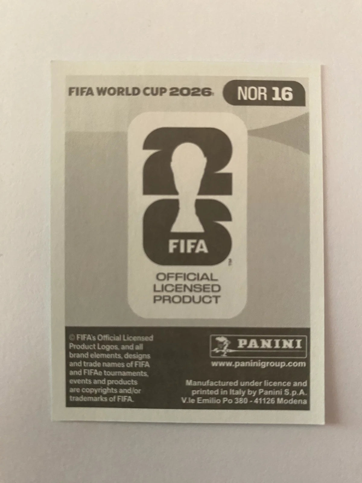 2026 Panini FIFA World Cup Stickers International Edition "Printed in Italy" Back - #NOR16 Alexander Sørloth