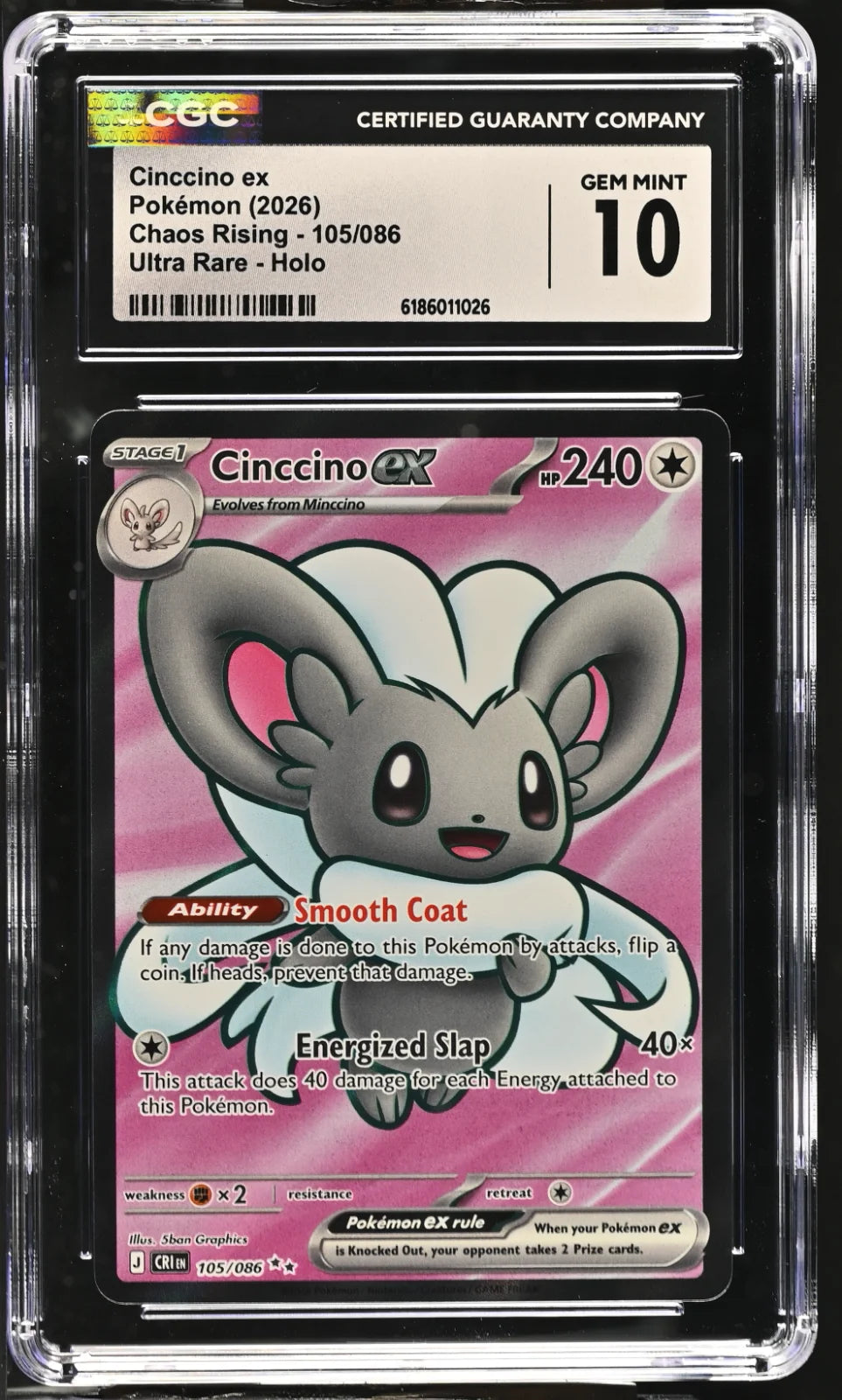 CGC 10 - Cinccino ex 105/086 (Chaos Rising)