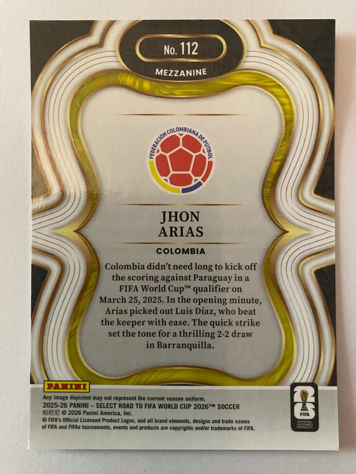 2025-26 Panini Select Road to FIFA World Cup - #112 Jhon Arias