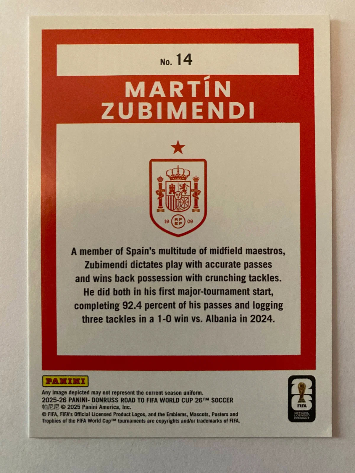 2025-26 Donruss Road to FIFA World Cup - #14 Martin Zubimendi