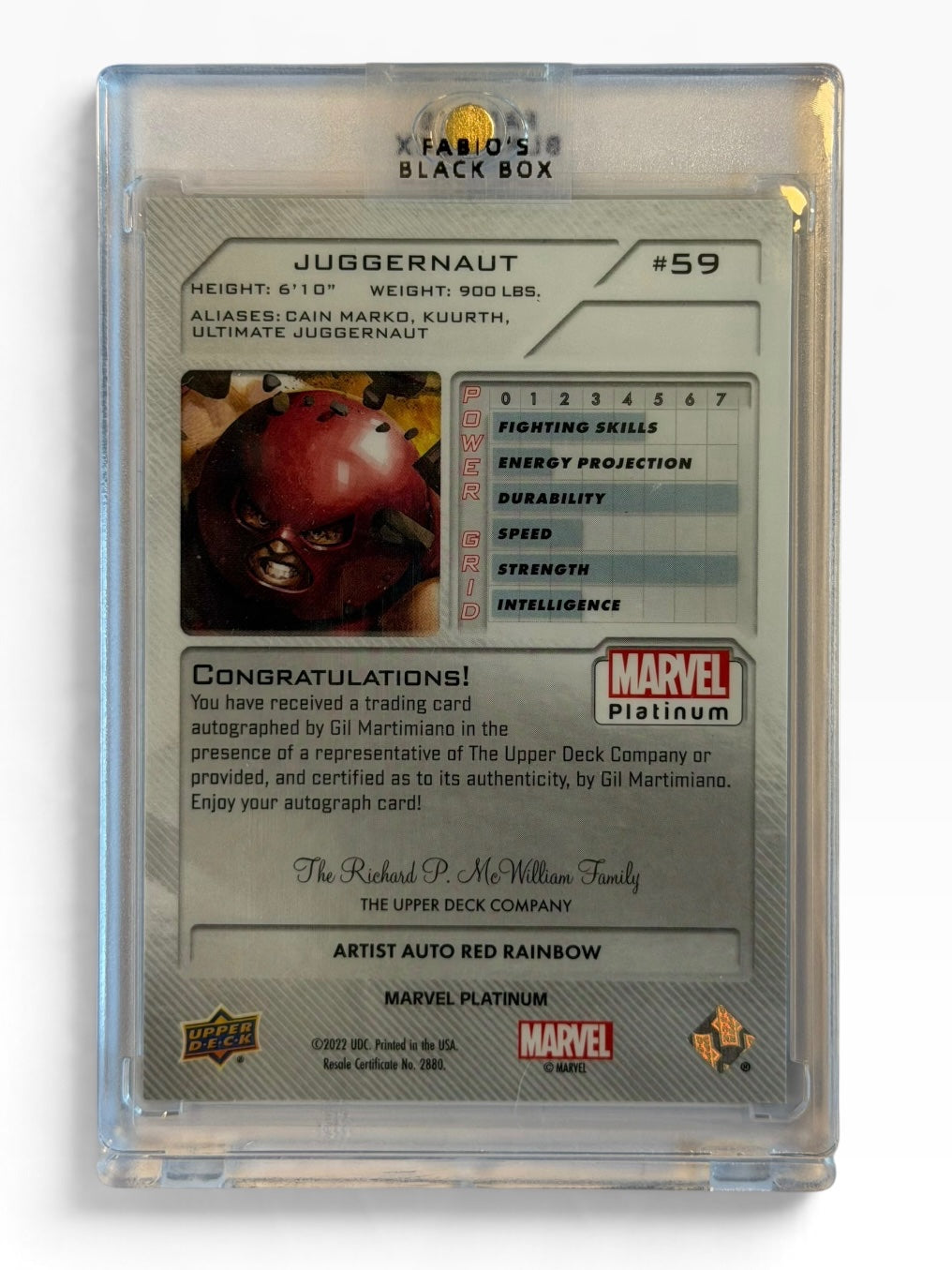 2022 Upper Deck Marvel Platinum Juggernaut Artist Auto by Gil Martimiano
