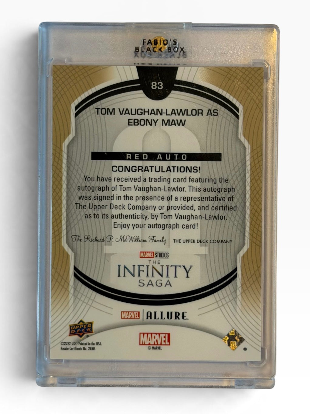 2022 Upper Deck Marvel Studios Allure Ebony Maw Tom Vaughan-Lawlor Auto