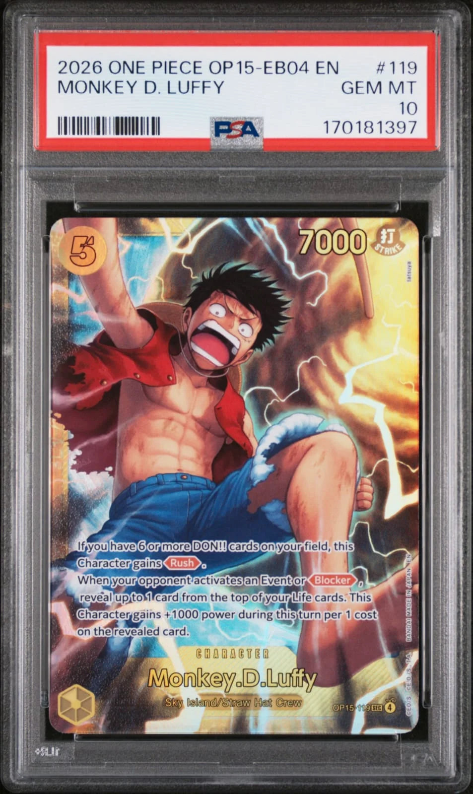 One Piece OP15-EB04 Monkey D. Luffy #119 PSA10
