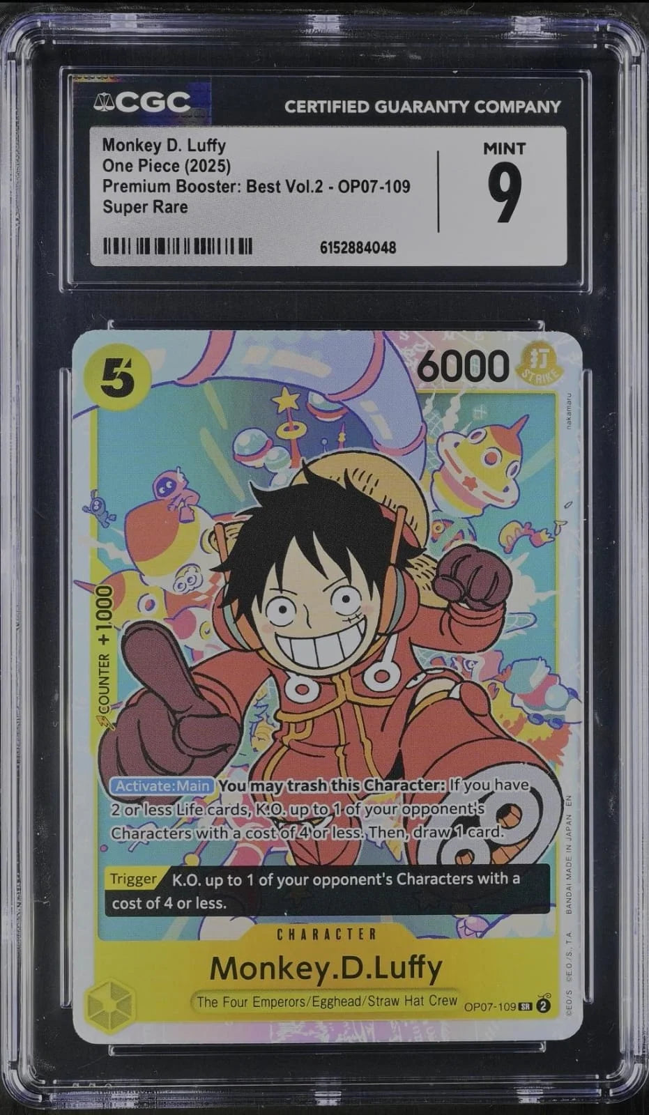 2025 One Piece Premium Booster: Best Vol. 2 card featuring Monkey D. Luffy CGC9