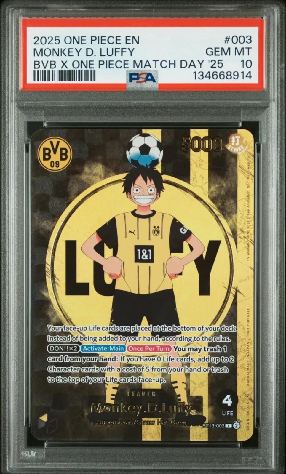 2025 One Piece Monkey D. Luffy #003 - BVB × One Piece Match Day 25 PSA10