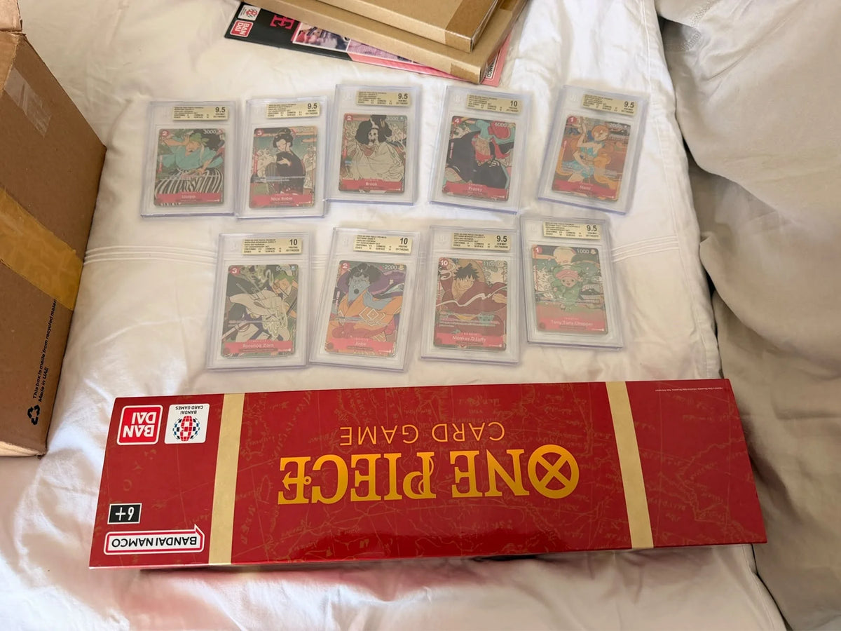 One Piece 1st Anniversary - Full set BGS graded + Box & playing mat