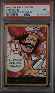 2025 One Piece OP13 DON!! Card, Gold Alternate Art PSA9