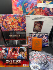 ONE PIECE Card Game Flame Flame Fruit Playmat Full Set + 4x OP14 Booster Packs | TCG Collectible