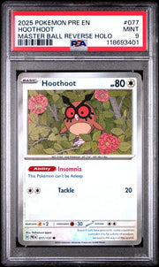 Hoothoot (Master Ball Pattern) 077/131 (Prismatic Evolutions) — PSA 9
