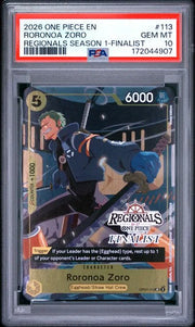 Roronoa Zoro (113) (Regionals Finalist Card Set 26-27) OP07-113 (One Piece Promotion Cards) — PSA 10
