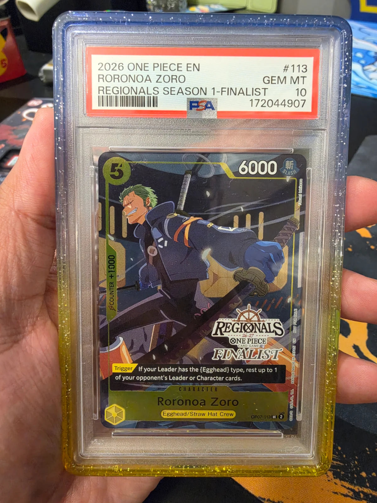 Roronoa Zoro (113) (Regionals Finalist Card Set 26-27) OP07-113 (One Piece Promotion Cards) — PSA 10