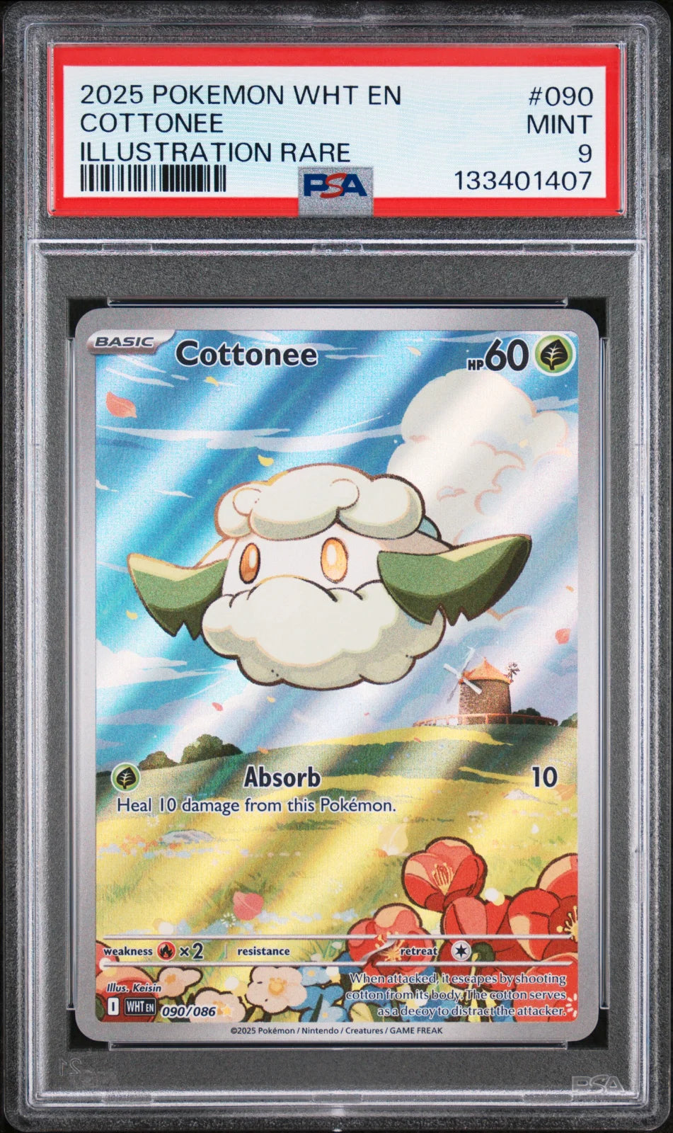 Cottonee 090/086 (White Flare) — PSA 9