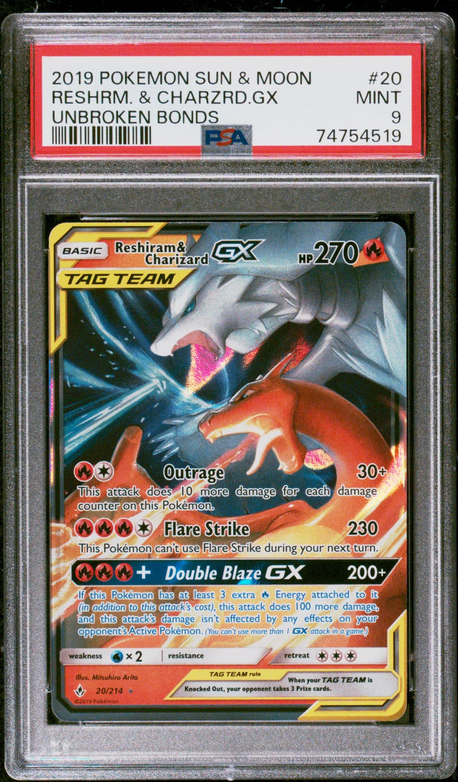 Reshiram & Charizard GX 20 (Unbroken Bonds) — PSA 9