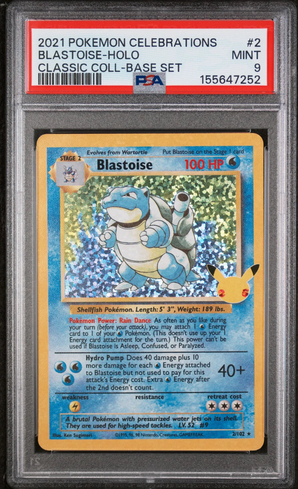 Blastoise 2/102 (Celebrations: Classic Collection) — PSA 9