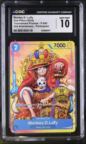 Monkey.D.Luffy (2nd Anniversary Stamped Promo) P-043 (One Piece Promotion Cards) — CGC 10