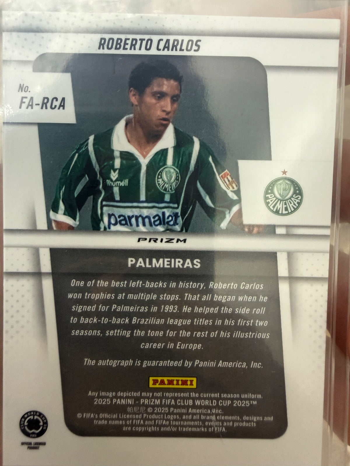 2025 Panini Prizm FIFA Club World Cup – Roberto Carlos Flashback Autographs Velocity Prizm #FA-RCA