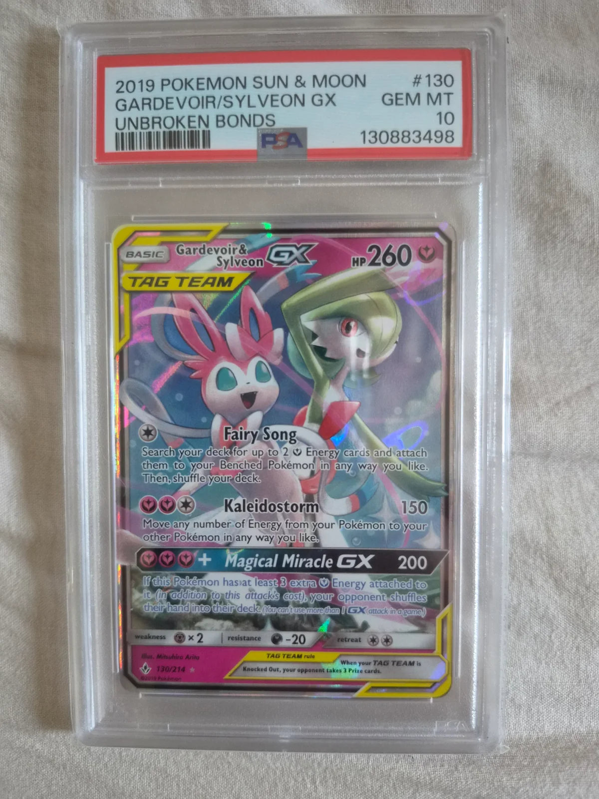 Gardevoir & Sylveon GX 130 (Unbroken Bonds) — PSA 10