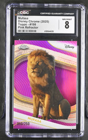 Mufasa - 2025 Disney Chrome Topps #198 Pink Refractor, numbered 090/250 - CGC 8 Top Pop