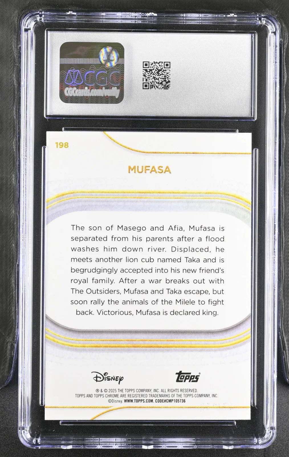 Mufasa - 2025 Disney Chrome Topps #198 Pink Refractor, numbered 090/250 - CGC 8 Top Pop