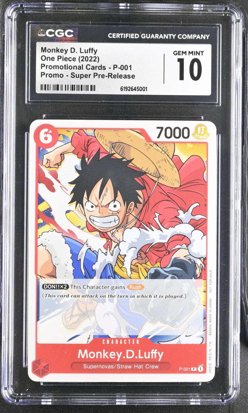 Monkey D. Luffy - 2022 One Piece Promotional Card P-001, Super Pre-Release Promo - CGC10