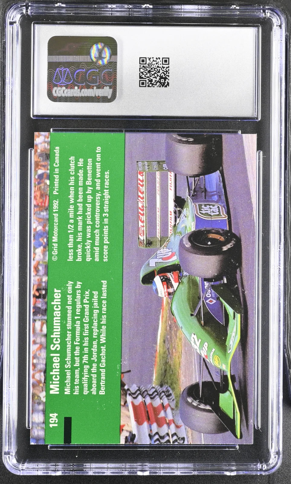 1992 Grid Formula One #194 featuring Michael Schumacher CGC8.5.