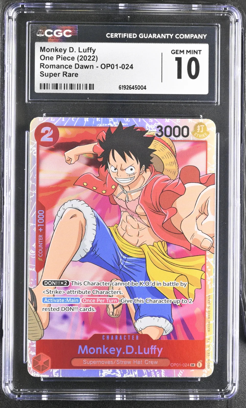 Monkey D. Luffy - 2022 One Piece Romance Dawn OP01-024, Super Rare CGC10
